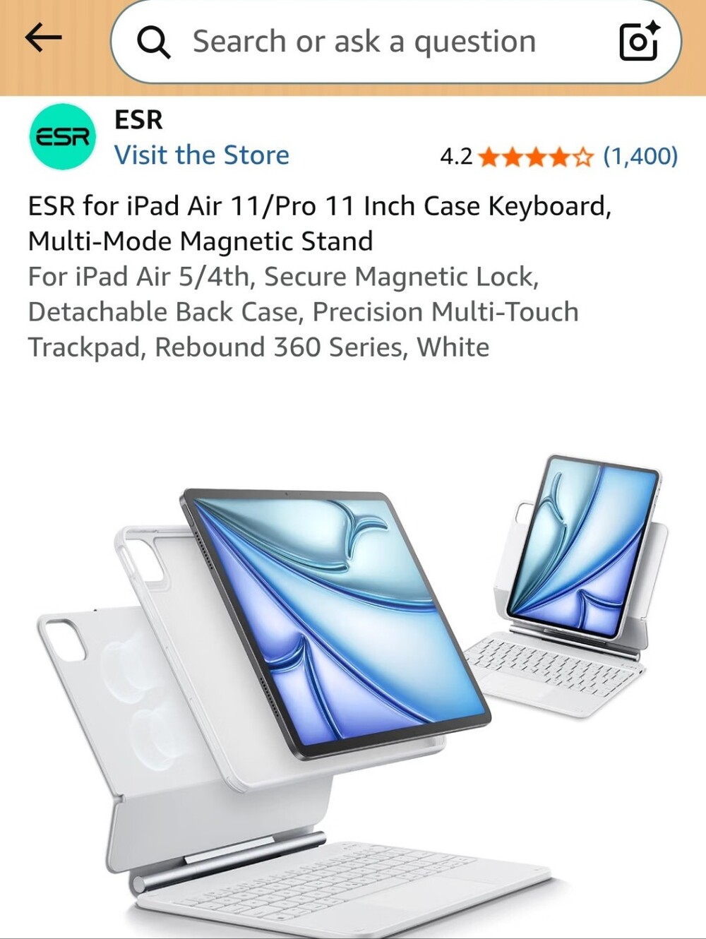 ESR REBOUND White Magnetic Keyboard Case for iPad Air 11 / Pro 11 Inch